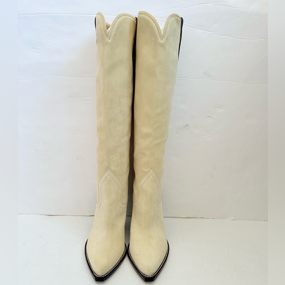 Isabel Marant Ecru/ Cream Suede Leather Lomero Cowboy Knee high boots EU 38 - Picture 2 of 13